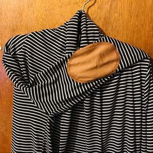 Striped Elbow Patch Open Drape Cardigan
